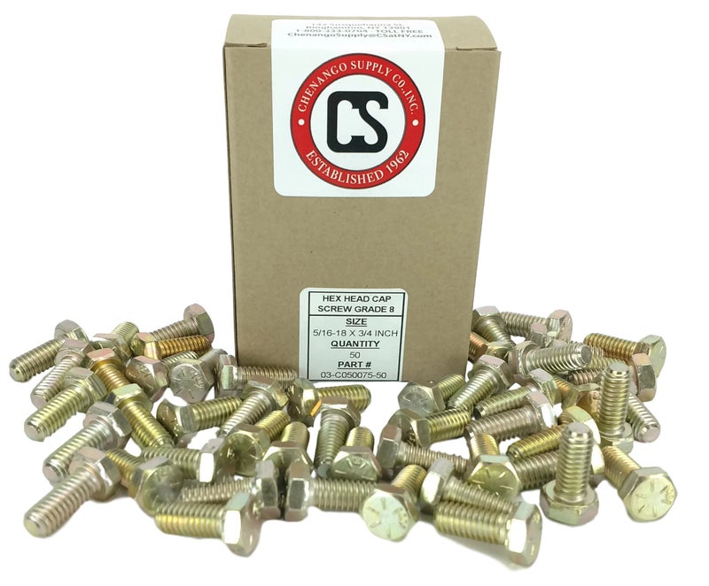 Chenango Supply 5/16-18 x 3/4"" Hex Head Bolts  Grade 8 (3/4"" to 4"" Lengths in Listing) Hex Head Cap Screws (5/16-18x3/4 (50pcs)) - Image 2